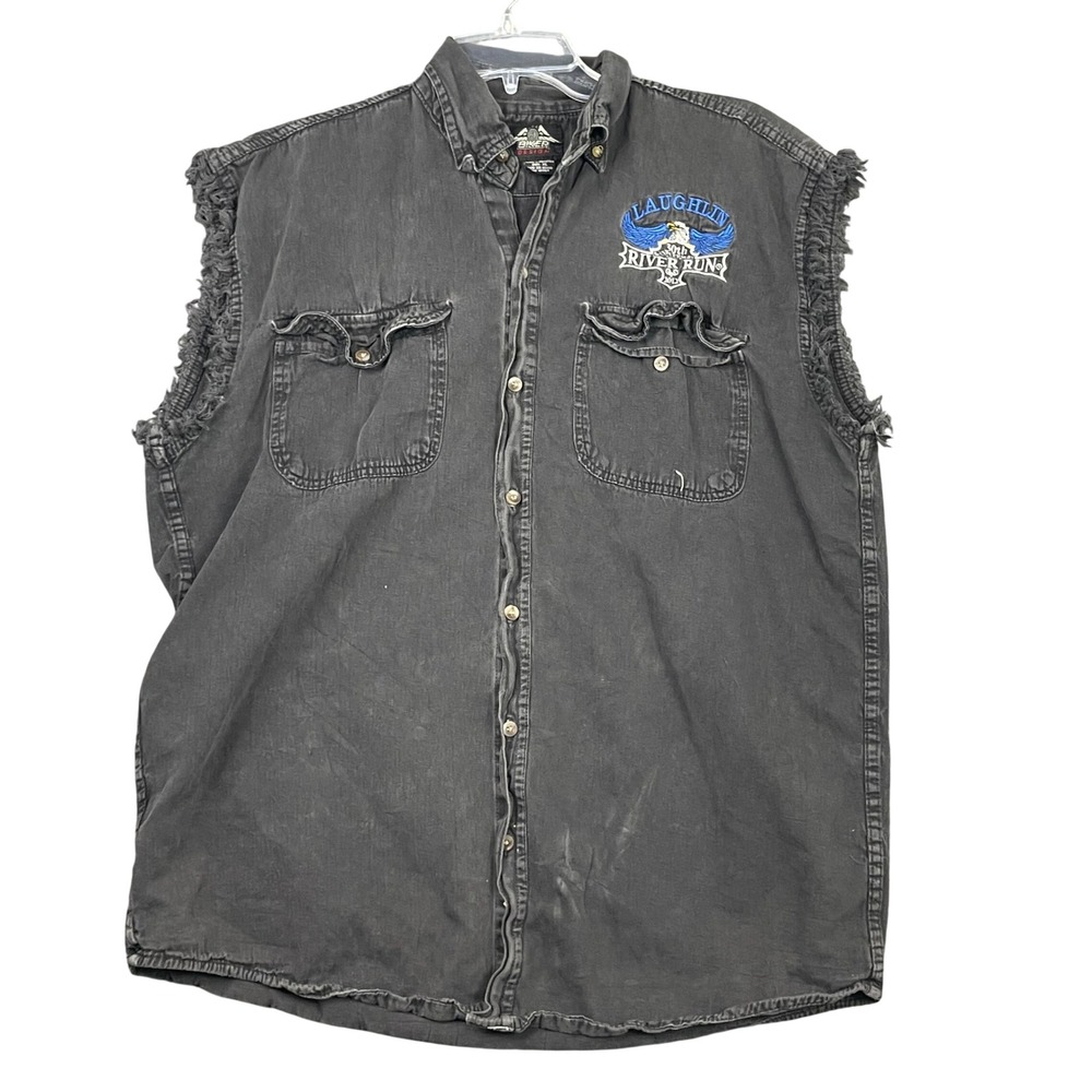 Biker Design Laughlin River Run 2012 Shirt Mens XL Black Sleeveless Denim Vest